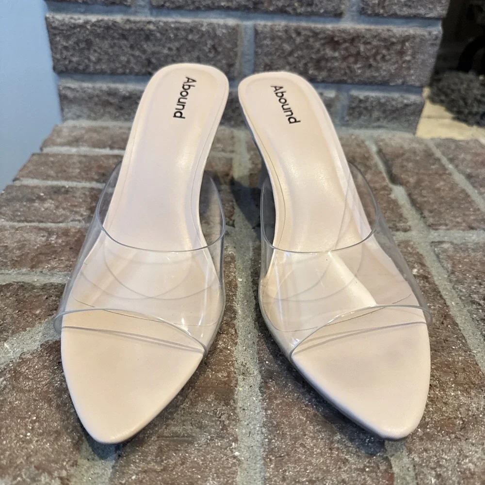 Abound Alana Block Heel Slide Sandals Open Toe Women's Clear BeigeCream Size 10M